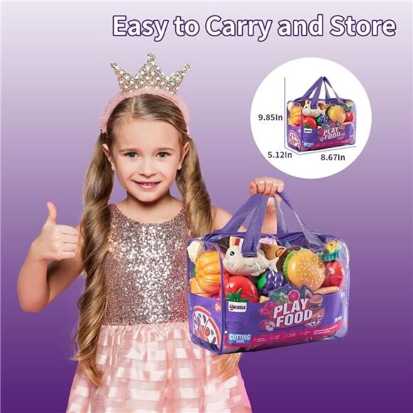 Pretend Play Food for Kids Kitchen - 78Pc Cutting Toy Food with Storage Bag - Picture 5 of 7